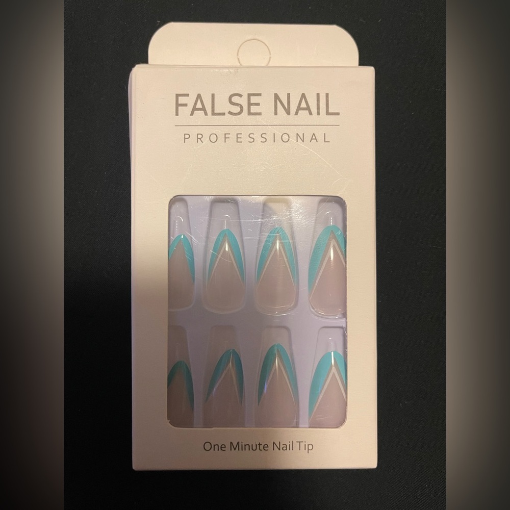 Teal French Tip Almond Press-On Nails